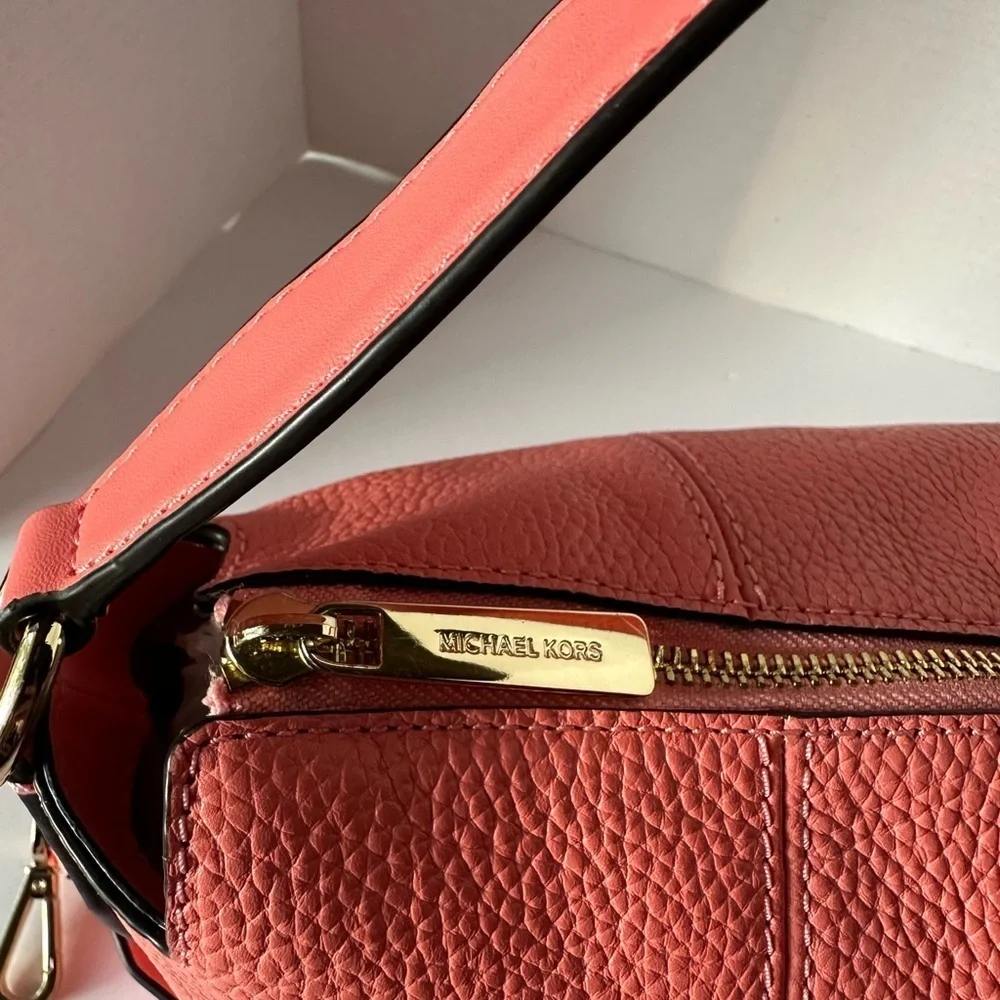 Michael Kors Brooke Medium Pebbled Leather Shoulder Crossbody Bag Grapefruit